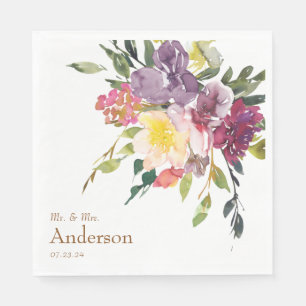 Hübsche, farbenfrohe Blüte Mr. & Mrs. Wedding Serviette