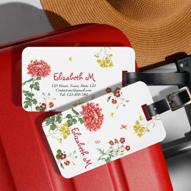 Hübsche Farbenfrohe FLower Garden Handgezeichnet Gepäckanhänger (The pretty colorful flower blooming in spring with butterflies print custom luggage tag.)