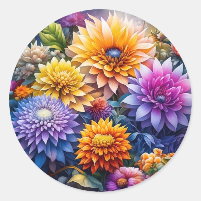Hübsche Farbenfrohe Kunst Blume Runder Aufkleber (Vorderseite)