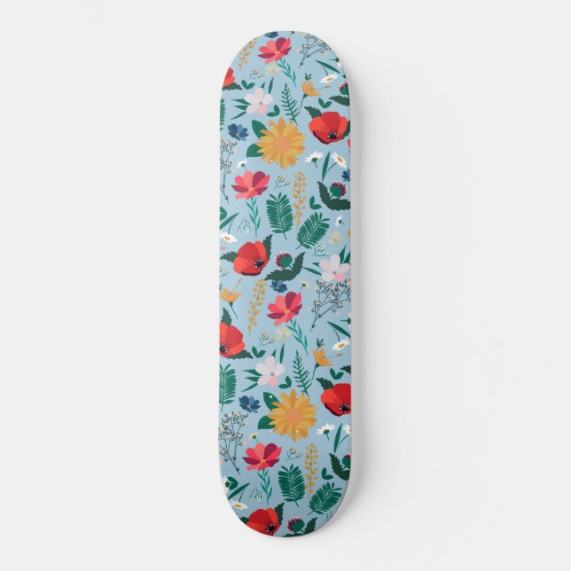 Hübsche Farbenfrohe Wildblume Lichtblau Design Skateboard (Vorderseite)