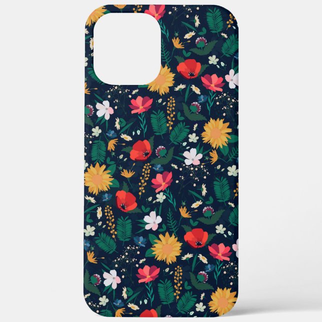 Hübsche Farbenfrohe Wilde Blume Navy Blue Design Case-Mate iPhone Hülle (Rückseite)