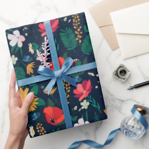 Hübsche Farbenfrohe Wilde Blume Navy Blue Design Geschenkpapier