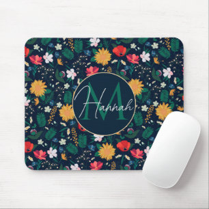 Hübsche Farbenfrohe Wilde Blume Navy Blue Design Mousepad
