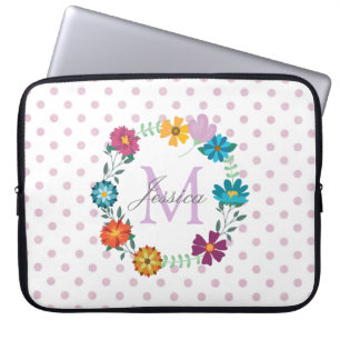 Hübsche farbige Blume Wreath Personalisiert Dotty Laptopschutzhülle