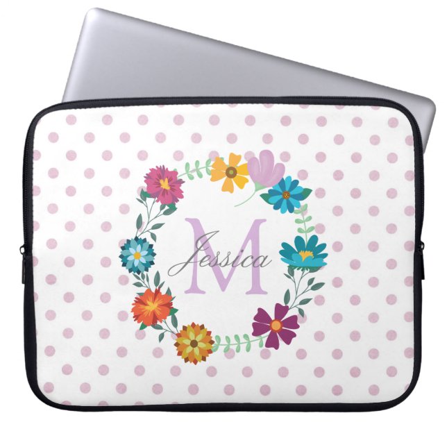 Hübsche farbige Blume Wreath Personalisiert Dotty Laptopschutzhülle (Vorderseite)