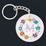 Hübsche farbige Blume Wreath Personalisiert Dotty Schlüsselanhänger<br><div class="desc">Der helle Blumenkranz umgibt Ihren Namen auf süß dotty Schlüsselanhänger.</div>