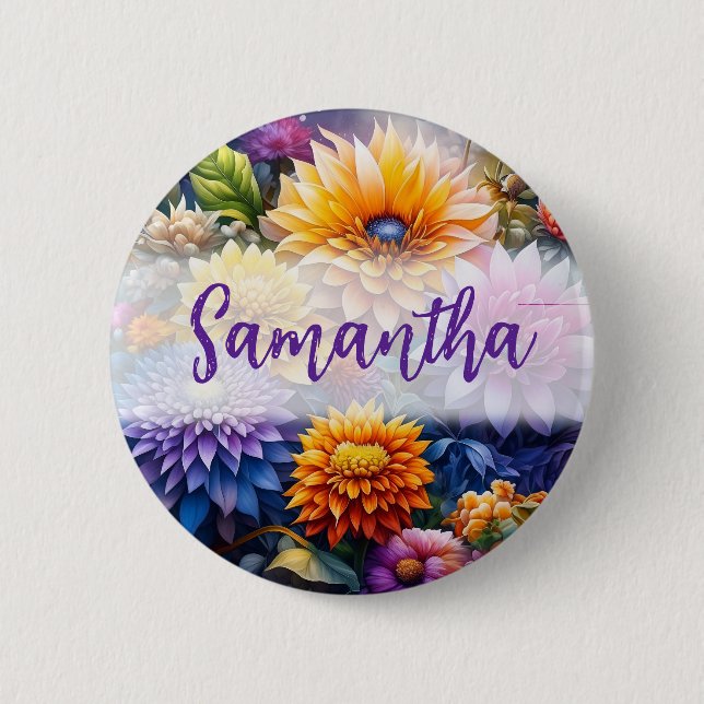 Hübsche Farbige Digital Ai Art Blume Button (Vorderseite)