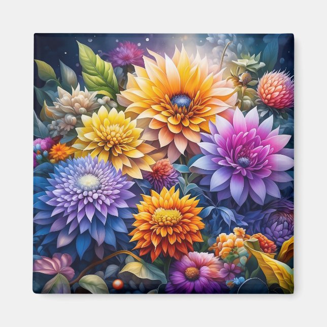 Hübsche Farbige Digital Ai Art Blume Magnet (Vorne)
