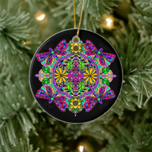 Hübsche farbige Libelle Mystical Mandala Keramik Ornament