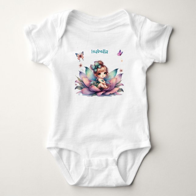 Hübsche Fee sitzt in einer Blume Baby Strampler (Vorderseite)