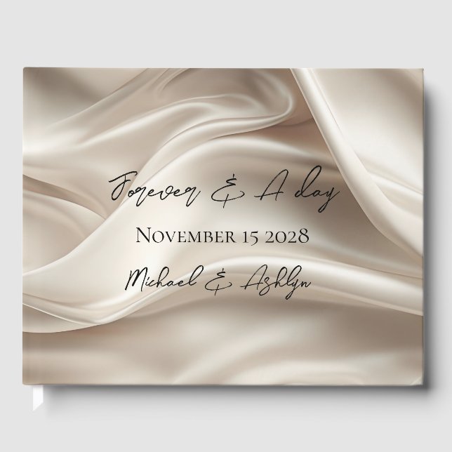 Hübsche Feminine Champagne Gold Imitats Satin Wedd Gästebuch (Vorderseite)
