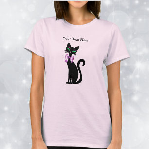 Hübsche feminine schwarze Katze grüne Augen rosa S T-Shirt