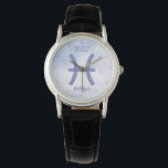 Hübsche Fische Astrologie Personalisiertes Zeichen Armbanduhr<br><div class="desc">Diese hübsche lila und Lavendel Pisces Uhr zeigt Ihr astrologisches Zeichen aus dem Zodiac in einem schönen Funkeln wie die Sternbilder. Passen Sie dieses niedliche Armbanduhr-Geschenk mit Ihrem Namen in kursiver Schrift für jemanden mit einem Geburtstag Ende Februar oder frühen März an.</div>