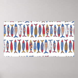 Hübsche Fische. Kinderhintergrund. Nahtloses Muste Poster
