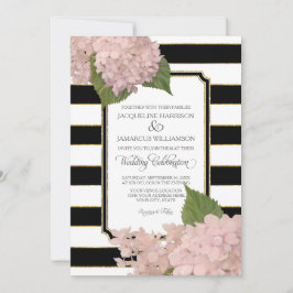 Hübsche Flora Moderne Elegante Schwarz-weiße Strei Einladung