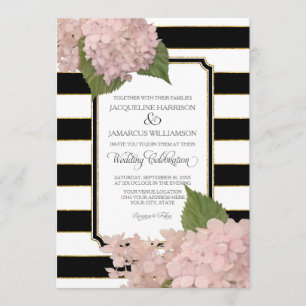 Hübsche Flora Moderne Elegante Schwarz-weiße Strei Einladung
