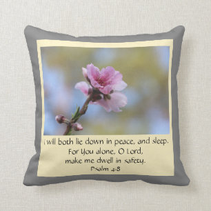 Hübsche Flora, Pfirsichblüten, w Verse (Psalm 4:8) Kissen