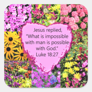 HÜBSCHE FLORAL LUKE 18:27 SCRIPTURE QUADRATISCHER AUFKLEBER