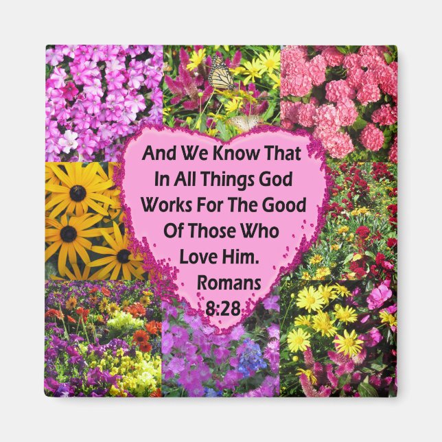 HÜBSCHE FLORAL ROMANS 8:28 SCRIPTURE VERSE MAGNET (Vorne)