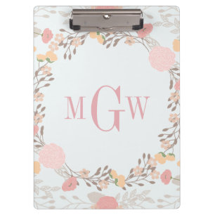 Hübsche florale Botanische Monogramm-Zwischenablag Klemmbrett