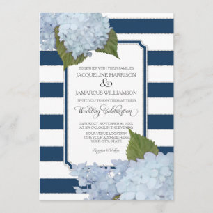 Hübsche florale Moderne Elegante Marine White Stri Einladung