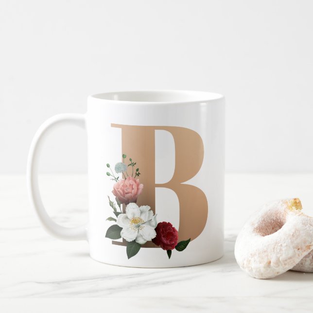 Hübsche florale Monogramm B, Kaffeetasse (Mit Donut)