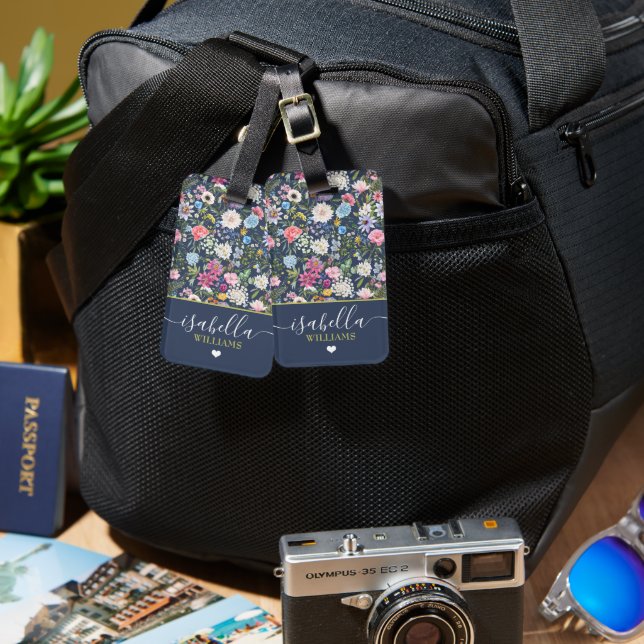 Hübsche florale Rose Personalisierte Wildblume Gepäckanhänger (Vorderseite & Rückseite)