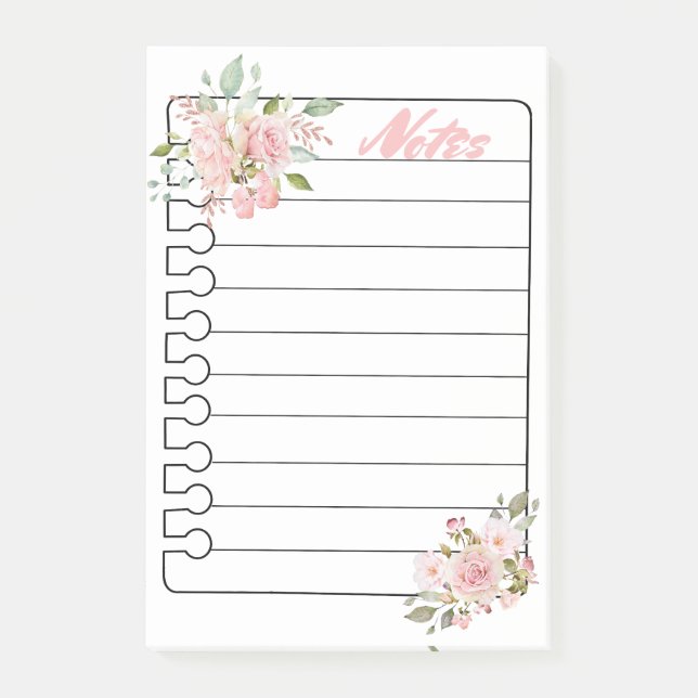 Hübsche florale Rose Post-it Klebezettel (Vorderseite)