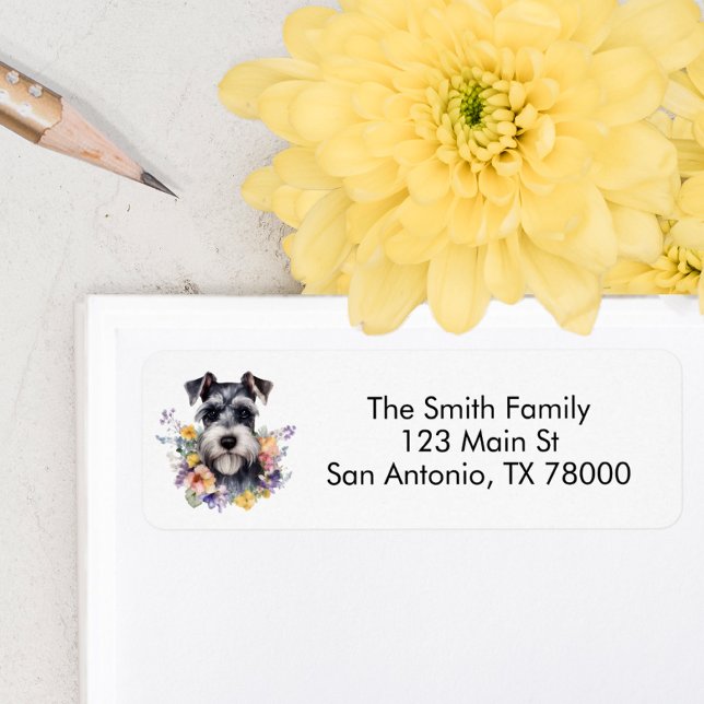 Hübsche florale Schnauzer-Rücksendeadresse (Schnauzer return address label)