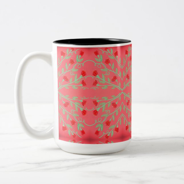 Hübsche florale Tasse in Rot und Rosa (Links)