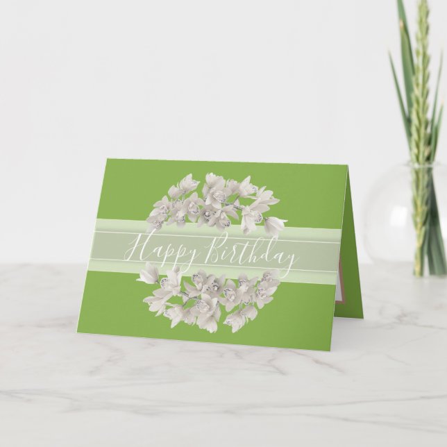 Hübsche florale White Orchid Blume Bouquet Geburts Karte (Vorderseite)