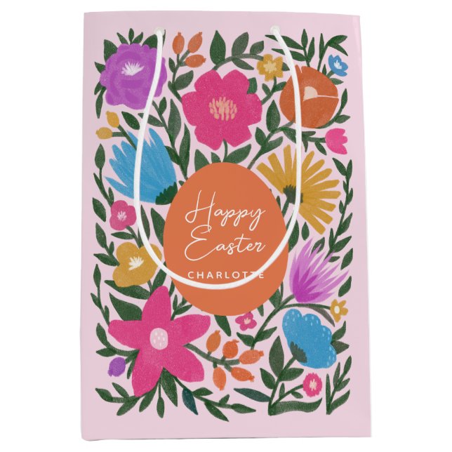 Hübsche floralfarbene Eizellbezeichnung Mittlere Geschenktüte (Vorderseite)