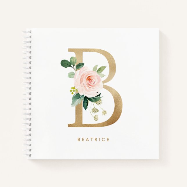 Hübsche Florals Imitats Gold Foil Letter B Monogra Notizbuch (Vorderseite)