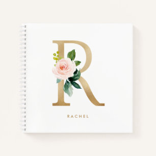 Hübsche Florals Imitats Gold Foil Letter R Monogra Notizbuch