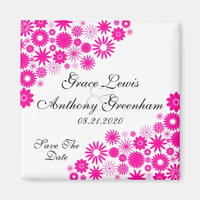 Hübsche Florals Magenta Save The Date Magnet (Vorne)