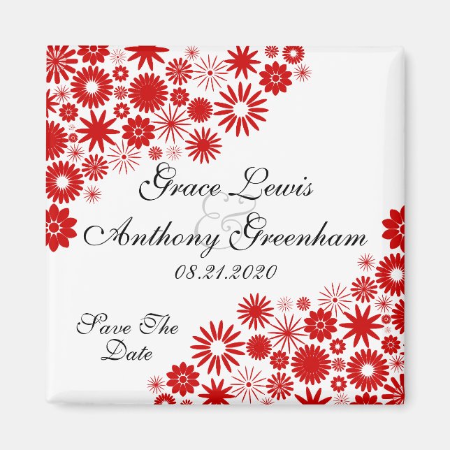 Hübsche Florals Red Save the Date Magnet (Vorne)