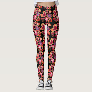 Hübsche Foil Textured Stack Double Heart Lollipops Leggings