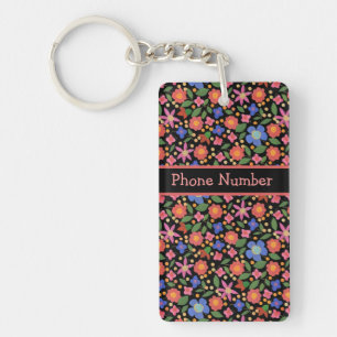 Hübsche Folklorekunst Floral Black Oblong Schlüsse Schlüsselanhänger