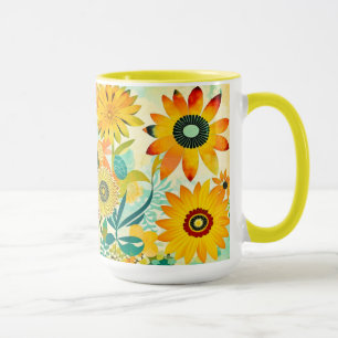 Hübsche Folklorekunst Gelbe Blumen Tasse