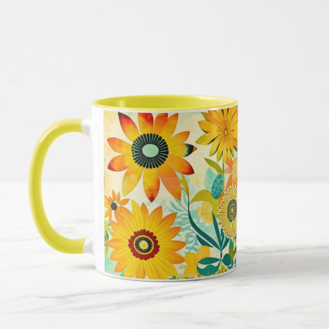 Hübsche Folklorekunst Gelbe Blumen Tasse (Links)