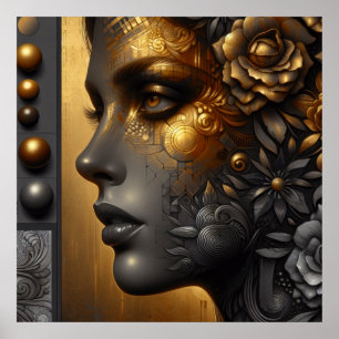 Hübsche Frau in Gold Ethereal Poster