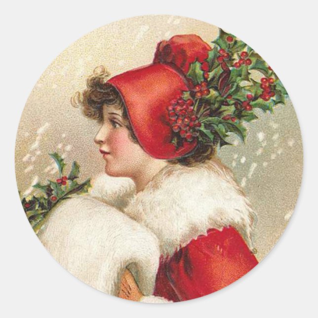 Hübsche Frau in Scarlet Viktorianische Hochzeitska Runder Aufkleber (Vorderseite)