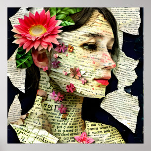 Hübsche Frau Kunstcollage   Poster
