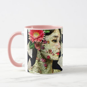 Hübsche Frau Kunstcollage   Tasse