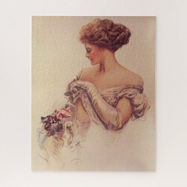 Hübsche Frau mit einem Kitten (von Harrison Fisher (Vertikal)