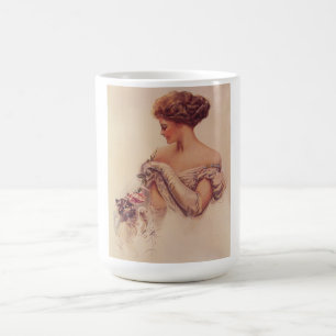 Hübsche Frau mit einem Kitten (von Harrison Fisher Kaffeetasse