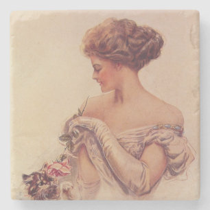 Hübsche Frau mit einem Kitten (von Harrison Fisher Steinuntersetzer