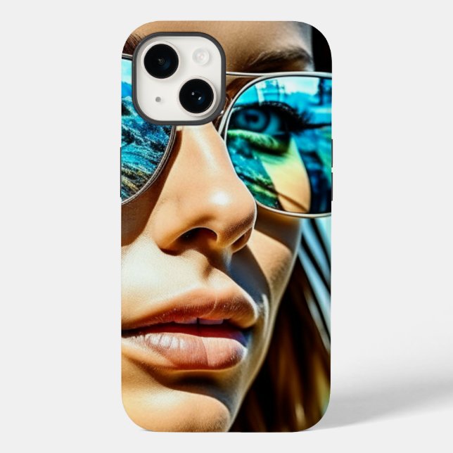 Hübsche Frau mit Reflektion der Sonnenbrille Case-Mate iPhone 14 Hülle (Rückseite)