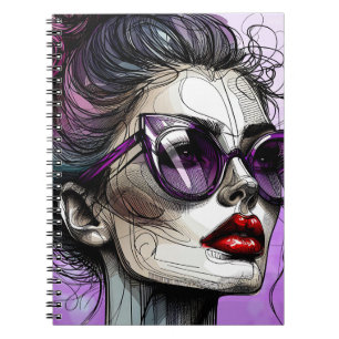 Hübsche Frau mit Sonnenbrille und rotem Lippenstif Notizblock