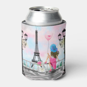 Hübsche Frau und Rosa Herzballon - I Liebe Paris Dosenkühler